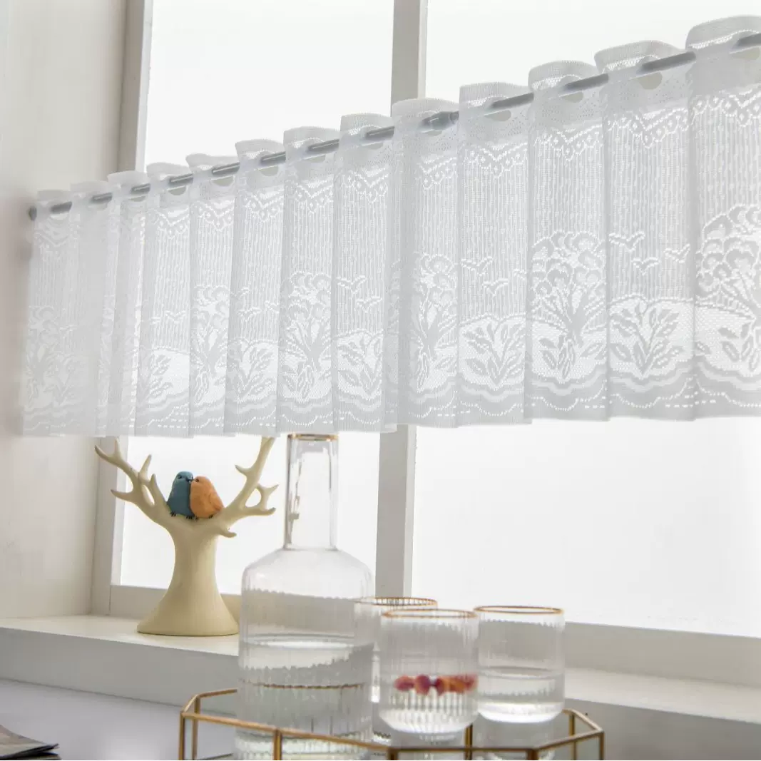 田园小清新白色蕾丝厨房小半帘穿杆咖啡帘柜帘门帘小窗帘