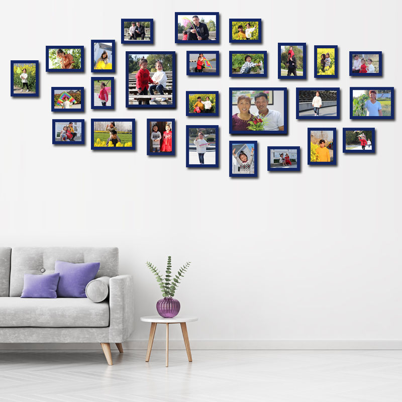 リビングの写真の壁の装飾の壁のフォトフレームの写真の壁の貼る壁の組み合わせのアイデアのソファーの背景の壁の上で穴を開けないでください。|undefined