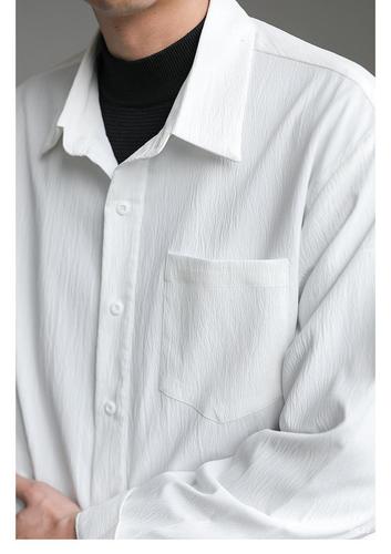 Lightly Matured Korean-style Trendy & Handsome Long-Sleeve Shirt | Men's Loose-Fit Casual Solid-Color Non-Iron Shirt for Spring and Autumn Tops