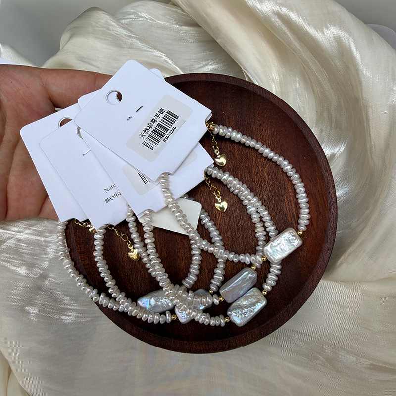 Chewing Gum Cube Baroque Pearl Bracelet with Irregular Shapes, High-End Feel, Niche Design, Adjustable Size