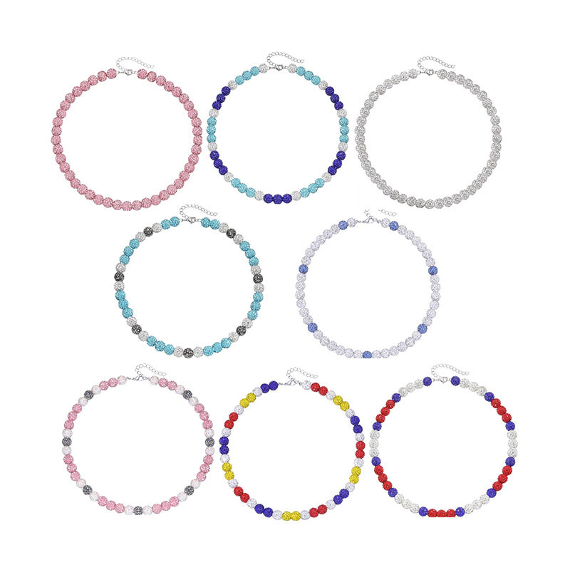 Amazon new 10mm clay rhinestone men and women disco ball sports necklace color baseball necklace Amazon new 10mm clay rhinestone men and women disco ball sports necklace color baseball necklace