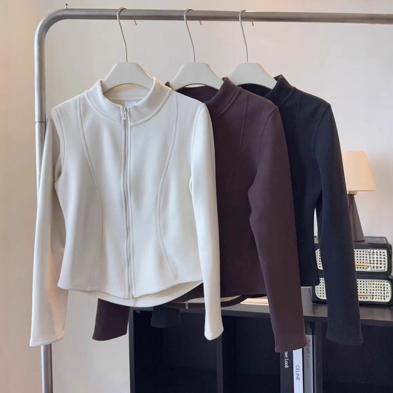 Winter Small Heater Stand Collar Zipper Jacket for Women, Autumn and Winter Warm Inner Wear and Outer Wear Slimming Look Cardigan Jacket