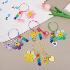 Gradient flowers keychain smiling candy-colored flowers acrylic accessories personalized keychain pendant