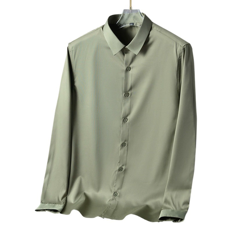 Новая рубашка мужская без складок против морщин, весна-лето, мужская деловая Тонкая Повседневная однотонная эластичная Мужская рубашка с длинными рукавами