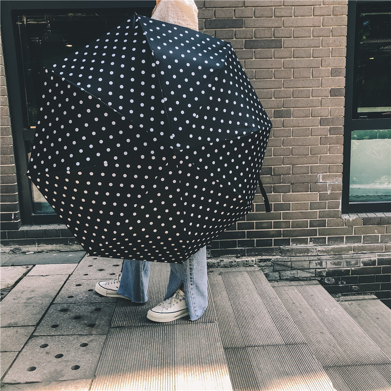 全自动波点条纹方格黑胶伞 男女可用三折雨伞太阳伞 防紫外线