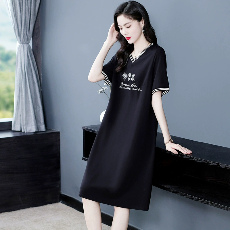 Женское повседневное Спортивное свободное базовое платье-футболка больших размеров для женщин среднего возраста с короткими рукавами и принтом