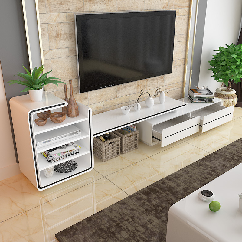 Sala de estar mesa de café TV gabinete combinación retráctil visual gabinete pintura piso gabinete placa vidrio templado armario OFERTA ESPECIAL image 4