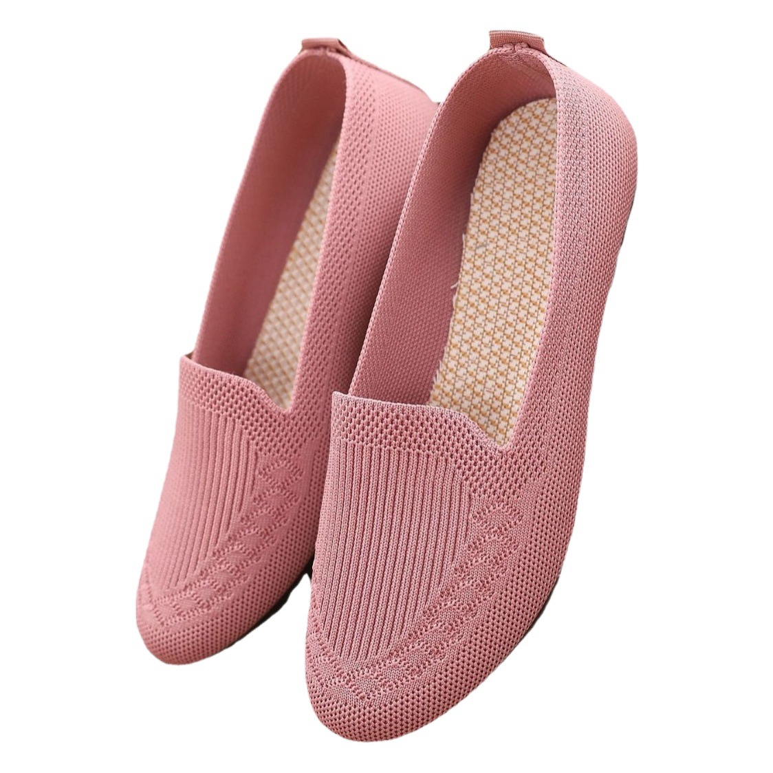 Primavera y verano nuevos zapatos de mujer zapatos de Madre de mediana edad y edad avanzada zapatos de mujer de punto transpirables zapatos casuales de estilo étnico cómodos de fondo suave al por mayor