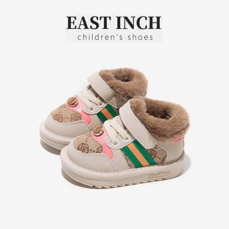 Зимние детские зимние сапоги большого бренда в Корейском стиле, толстые теплые хлопковые сапоги на флисовой подкладке, зимняя хлопковая обувь для мальчиков и девочек