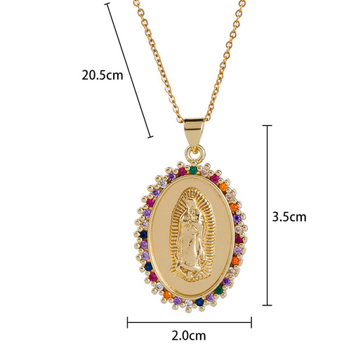 Eurasian fashion cross-border religious copper micro-inlaid colorful zirconia pendant women's jewelry Our Lady of Mary necklace