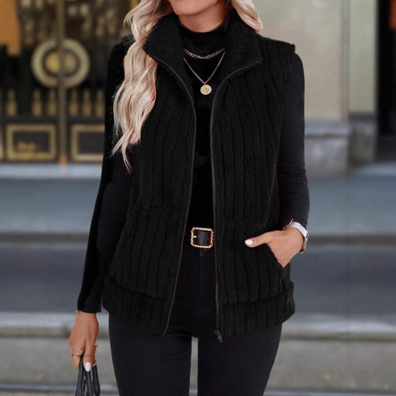 European and American Cross-Border Amazon New Autumn and Winter Fashion Hot Style Zipper Pocket Elegant Ladies Plush Plaid Horse