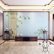 新中式禅意竹子花鸟壁纸客厅沙发电视背景墙纸复古风书房茶室墙布