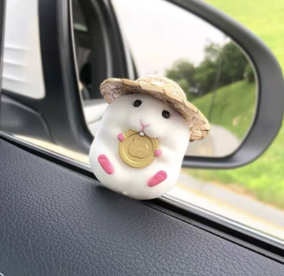 Hamster Car Ornaments Decompression, Car ornaments - straw-hat-gray-gold-hamster