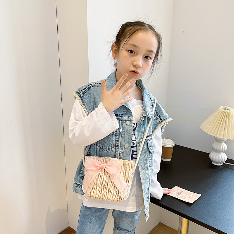Bolsa pequeña para niños de estilo coreano verano niñas bolsa de paja moda bebé mini bolsa de mensajero para niñas bolsa de playa al aire libre