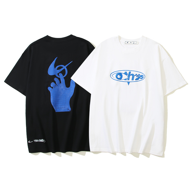 Cross-border foreign trade tide brand OFF-WHITE joint crew neck cotton 260g heavy finger printing short sleeve T-shirt