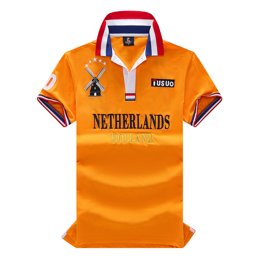Primavera y verano nuevo Polo hombres holandeses fútbol Copa Mundial Qatar Royal ocio deportes puro algodón bordado