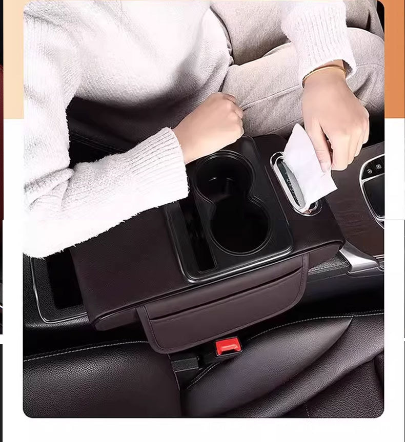 Hebao car armrest box pad booster pad car center armrest tissue box storage bag water cup holder integrated