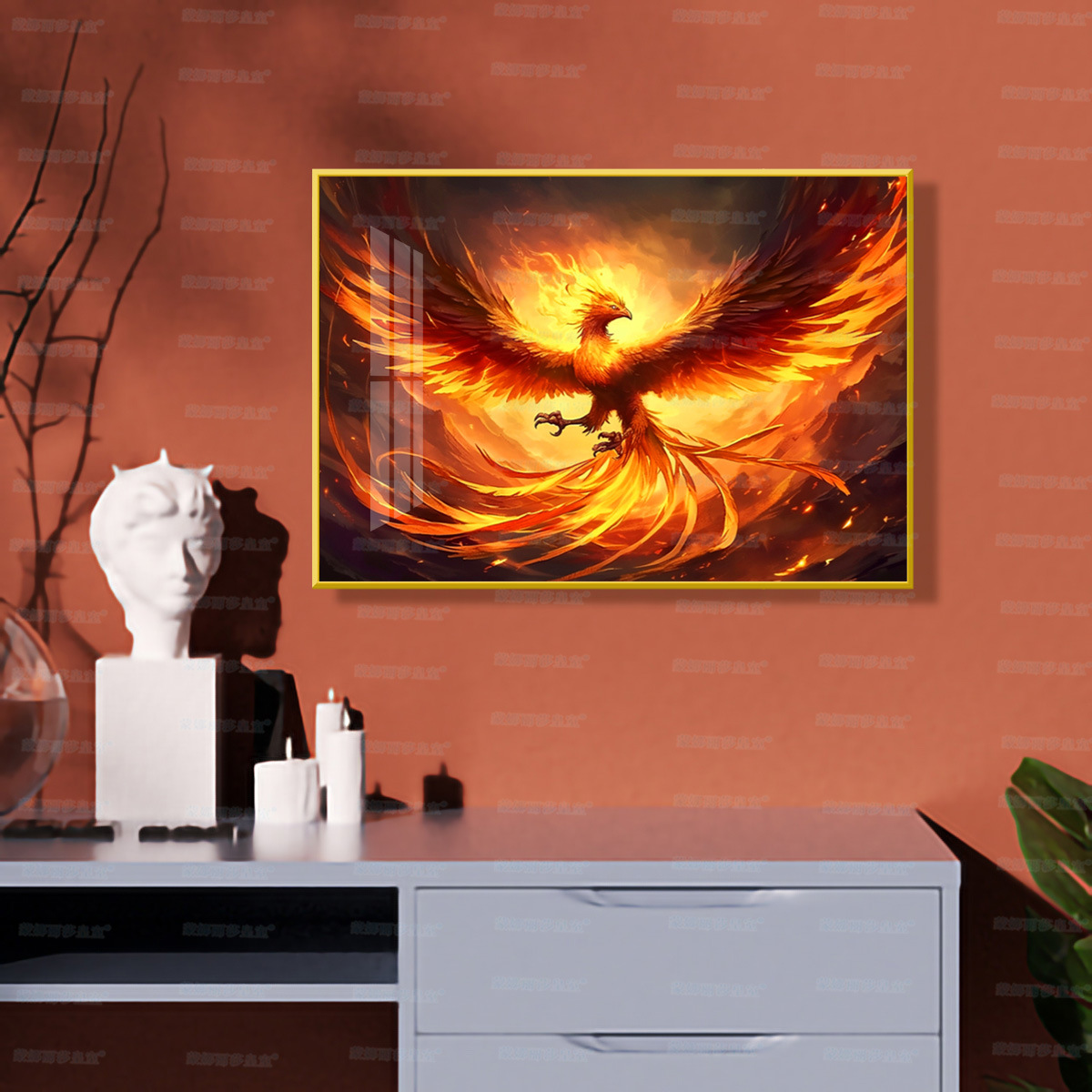 Mona Lisa real bordado pequeño bordado de fuego Phoenix estilo chino festivo auspicioso decoración de la sala de estar bordado a mano image 1