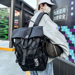 新款雙肩包男運動健身籃球包時尚卷口騎行頭盔背包學生書包