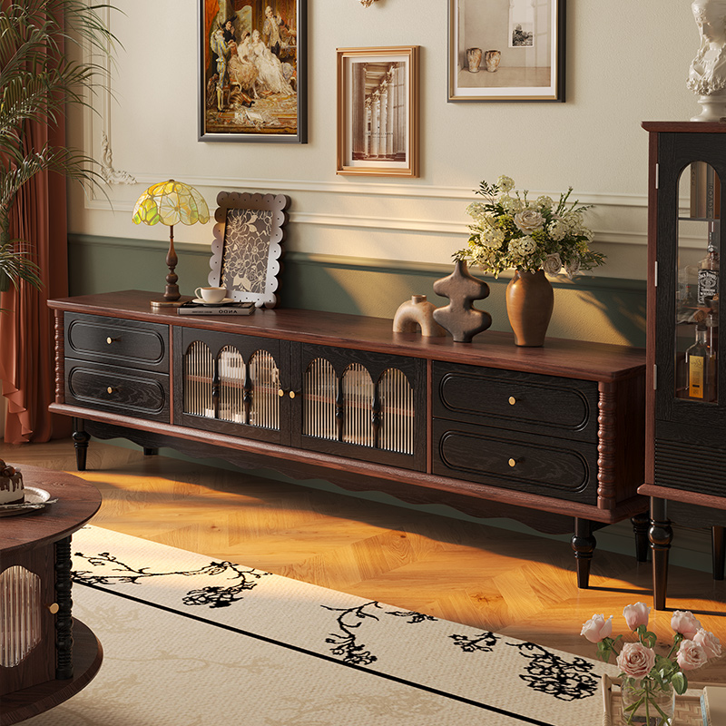 ♔ American-Style Retro Tv Cabinet, Coffee Table, Mid-Century Style Living Room Storage Cabinet, White Ash Wood Tv Cabinet