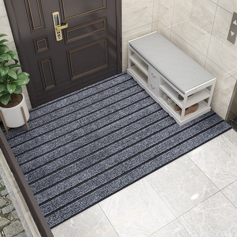 Cross-border Modern Simple Polyester Carpet Door Mat Solid Color Double Stripe Home Floor Mat Home Door Carpet Can be Cut