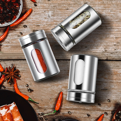 Glass condiment bottles Seasoning box Sauce pot Stainless steel Rotating cover Kitchen Pepper cans barbecue