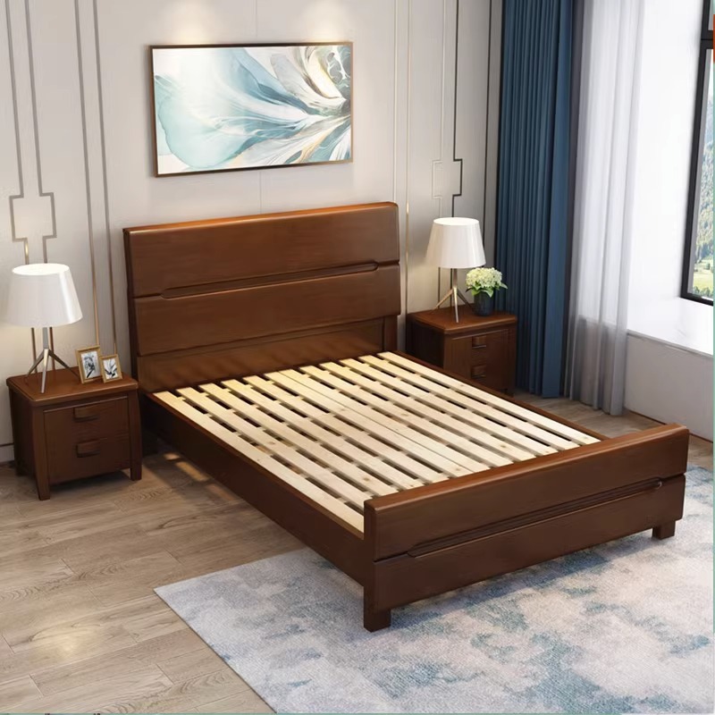 Modern minimalist solid wood bed 1.8m Chinese style 1.5m double bed master bedroom high box storage bed 1.2m single bed