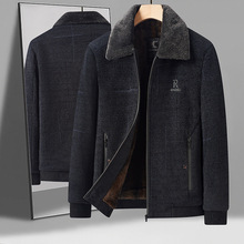 冬季中老年毛呢大衣男加绒加厚中长款棉衣爸爸冬装雪尼尔外套男装