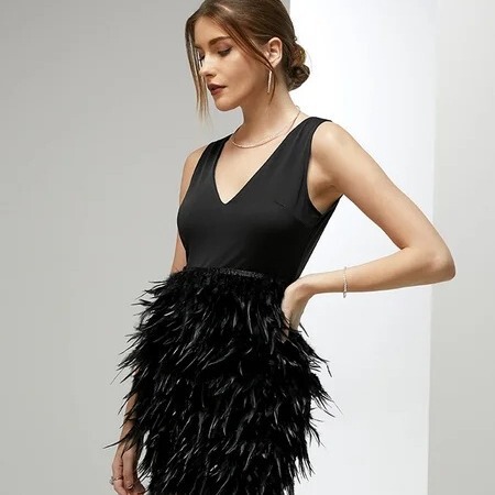 European and American Spring and Summer New Vest Mao Mao Lace-up dress Cross-border Slim-fit Elegant Sleeveless Feather Skirt with Tight Waist