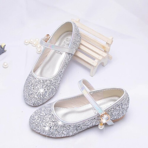 Children's Shoes Crystal Shoes Little Girl Silver Princess Performance Shoes Primary School Soft Sole Single Shoes Girls' New Small Leather Shoes