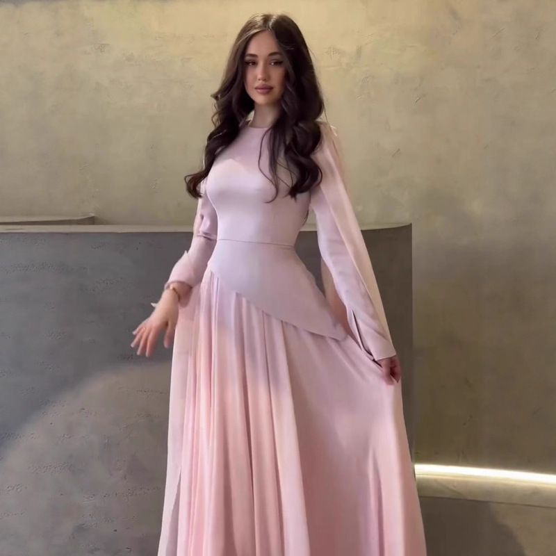 Amazon European and American Cross-Border 2025 New Autum Soft and Sweet Long-Sleeved Long Skirt Waist Dress Dress