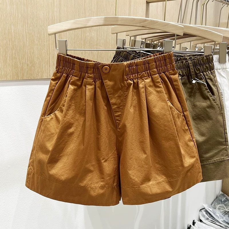High Waist A-Line Pure Cotton Shorts For Women, Loose Fit Wide Leg Casual Summer Shorts With Tummy Control_ecoleips.com