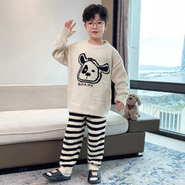 男童家居服套装2025新款睡衣秋冬款大儿童冬季珊瑚绒加厚法兰绒潮