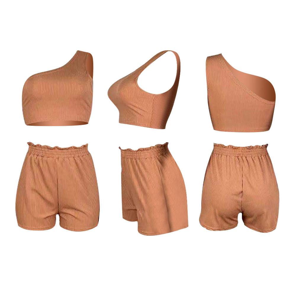 Wholesale Single Shoulder Crop Top + Shorts-06