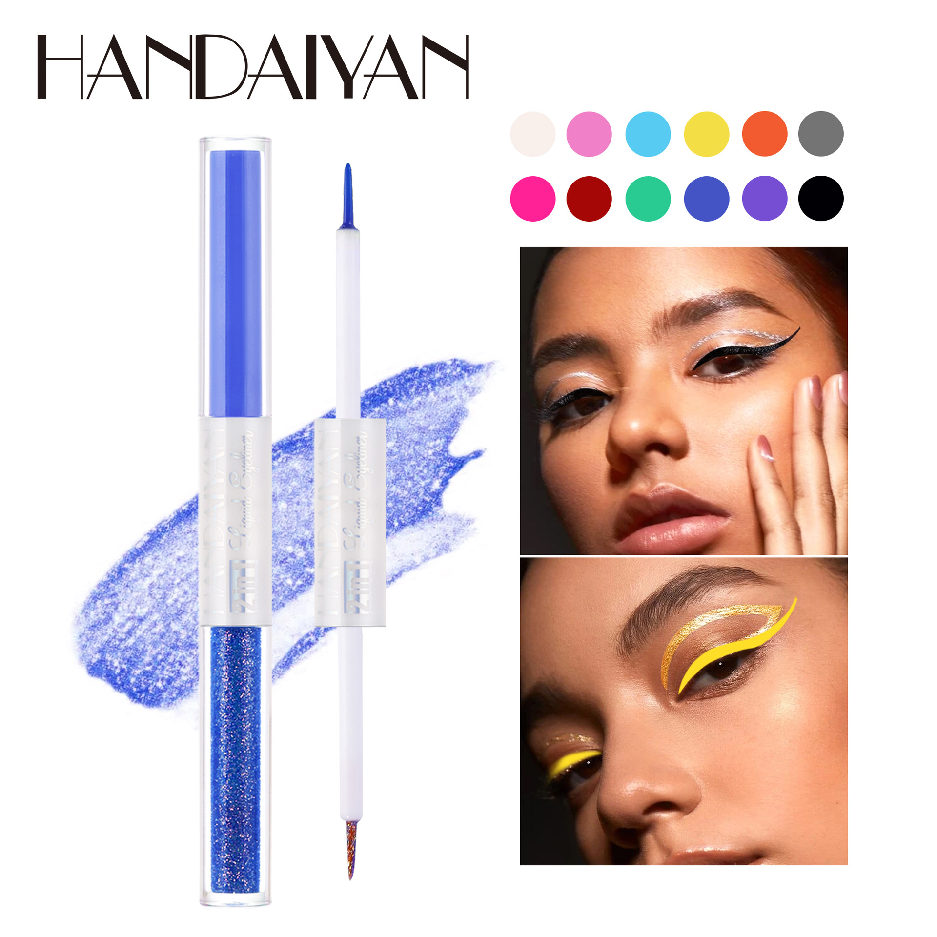 Productos genuinos handaiyan delineador de ojos pluma de delineador impermeable de larga duración ultrafino color mentira pluma de gusano de seda de doble propósito pluma de doble cabeza