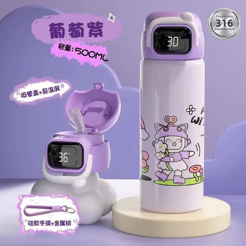 Taza de calentamiento para niños rojo de alta cara caricatura encantadora para bebés de bebés de dos bebidas taza de paja de acero inoxidable 316