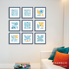 现代简约MDF装饰画 框蓝色线条正方形相框 挂墙摆台两用相框批发