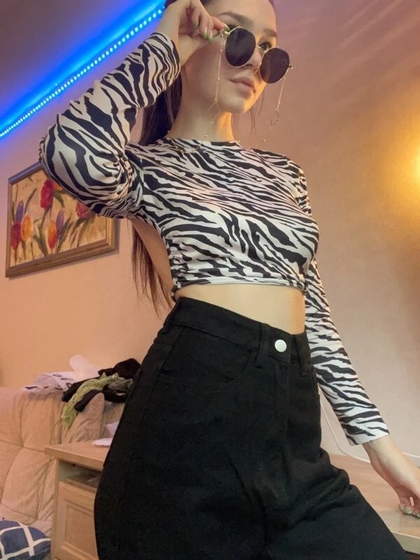 Strappy Zebra Stripe Sexy Crop Top