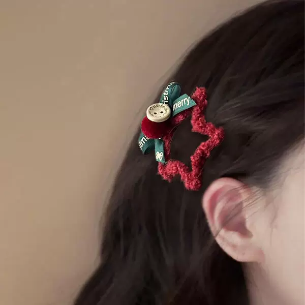Red hairgrip, bangs with bow, hair accessory
