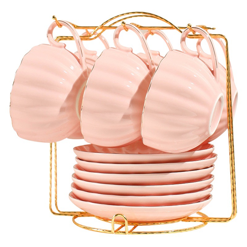 Comercio exterior de cerámica taza de café platillo juego de té regalo simple flor taza de té hogar taza de agua café traje de regalo con estante