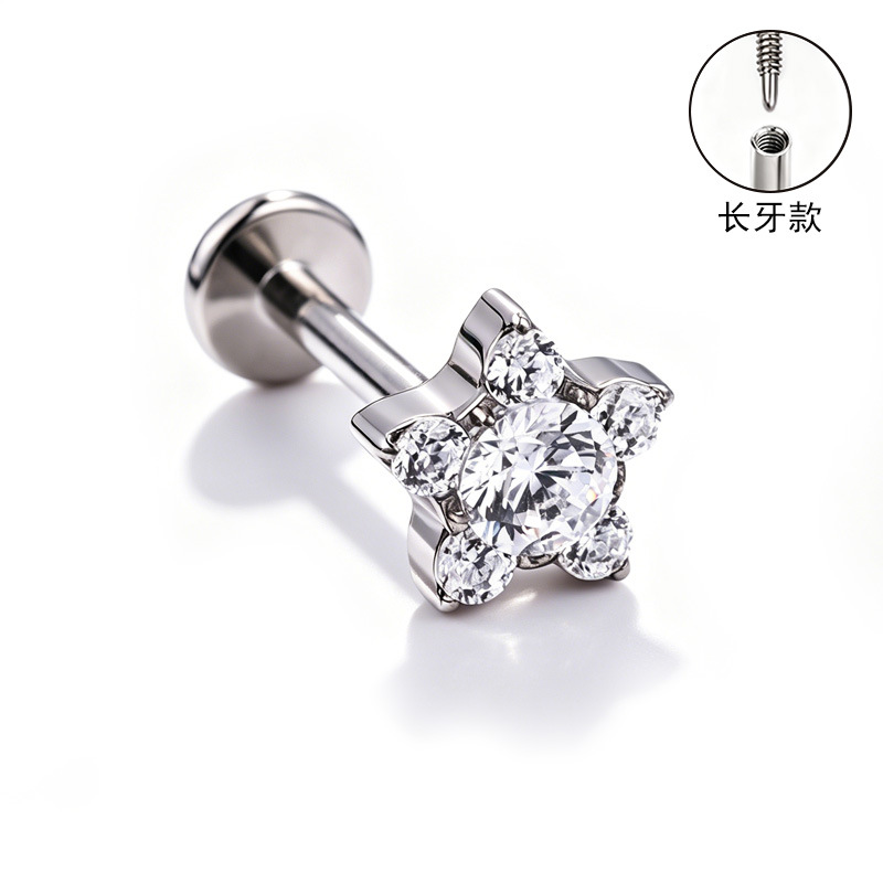 F136 Titanium Alloy Ear Studs, Carved Bone Studs, Long Tooth Style with Zirconia, Lip Studs, G23 Titanium Body Piercing Jewelry detail image 7
