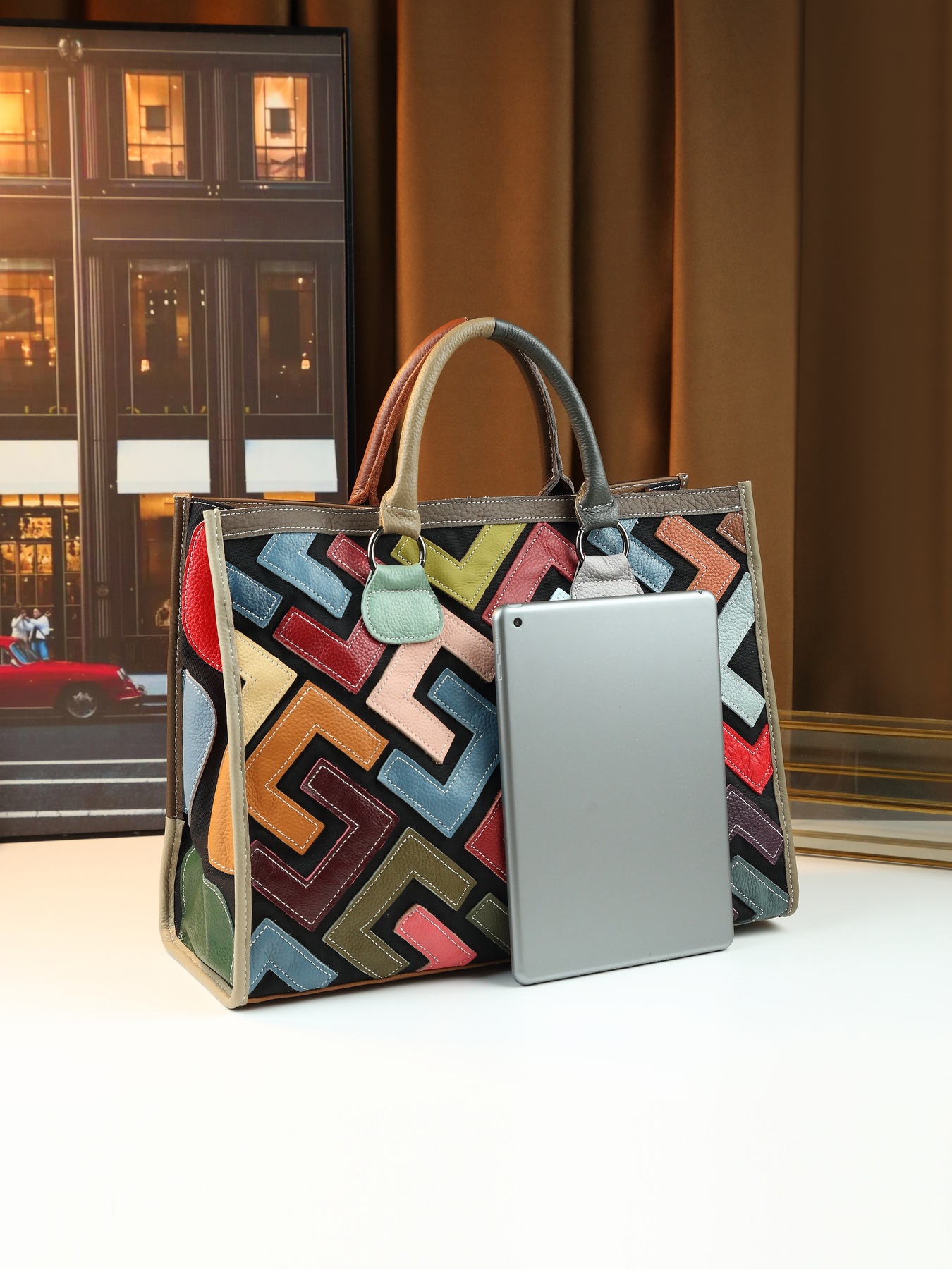 Retro Genuine Leather Handbag Large Capacity Women's Letter Bag_voghion.com
