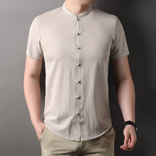 新中式短袖T恤男士2024新款中国风立领半袖男装高品质中年t恤男