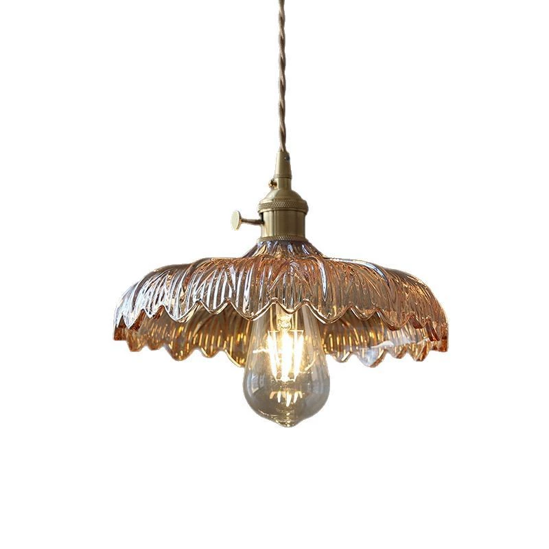 Retro Brass Ceiling Lamp, Cristal Glass Flower Shade, 33×33×22 cm, Multiple Glass Colors