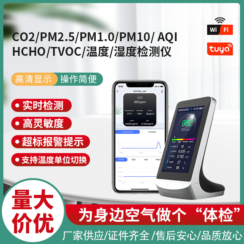 涂鸦WIFI  多功能空气质量检测仪 二氧化碳 粉尘PM2.5 甲醛 TVOC