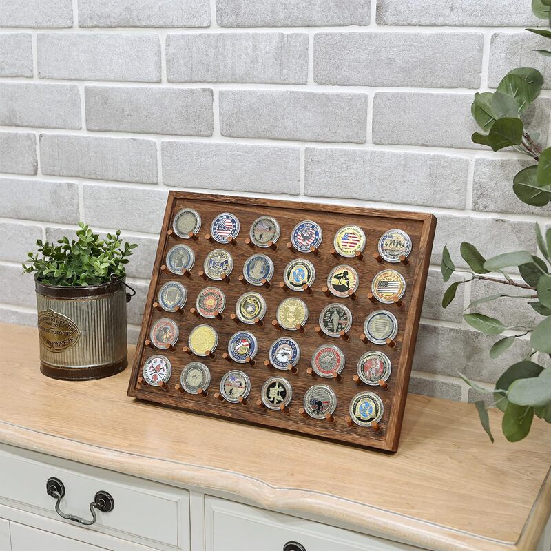 Wooden Wall-mounted Coin Storage Display Stand Challenge Coin Display Box Multi-row Easel Wooden Stand