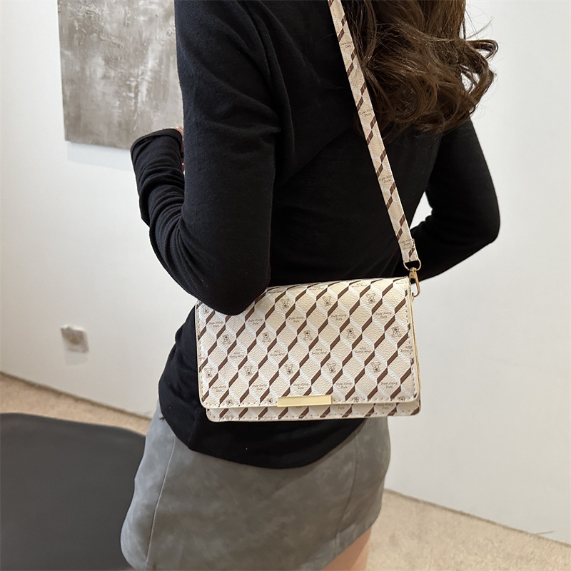 Bolsa pequeña de lujo ligera de estilo extranjero estilo coreano impresión a cuadros de diamante de todos los días de viaje al trabajo bolso de hombro