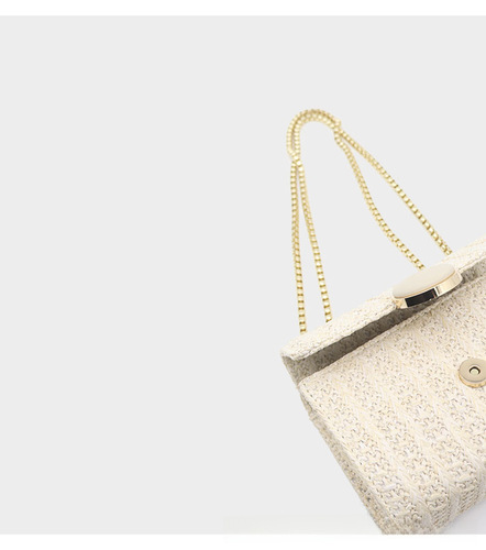2024 New Model Wicker Bag Rustic Style Small Square Bag Bohemian Seaside Vacation Style Chain Single Shoulder Crossbody