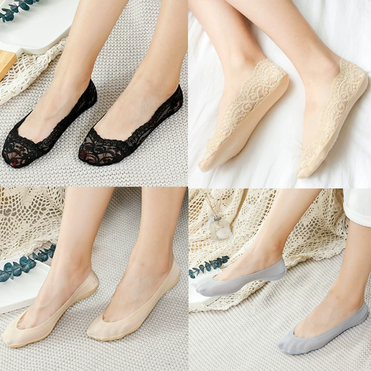 Силиконовые Кружевные Носки ярких цветов с мелким ртом, невидимые носки-лодочки с защитой от падения, Нескользящие женские кружевные короткие носки из ледяного шелка, вази