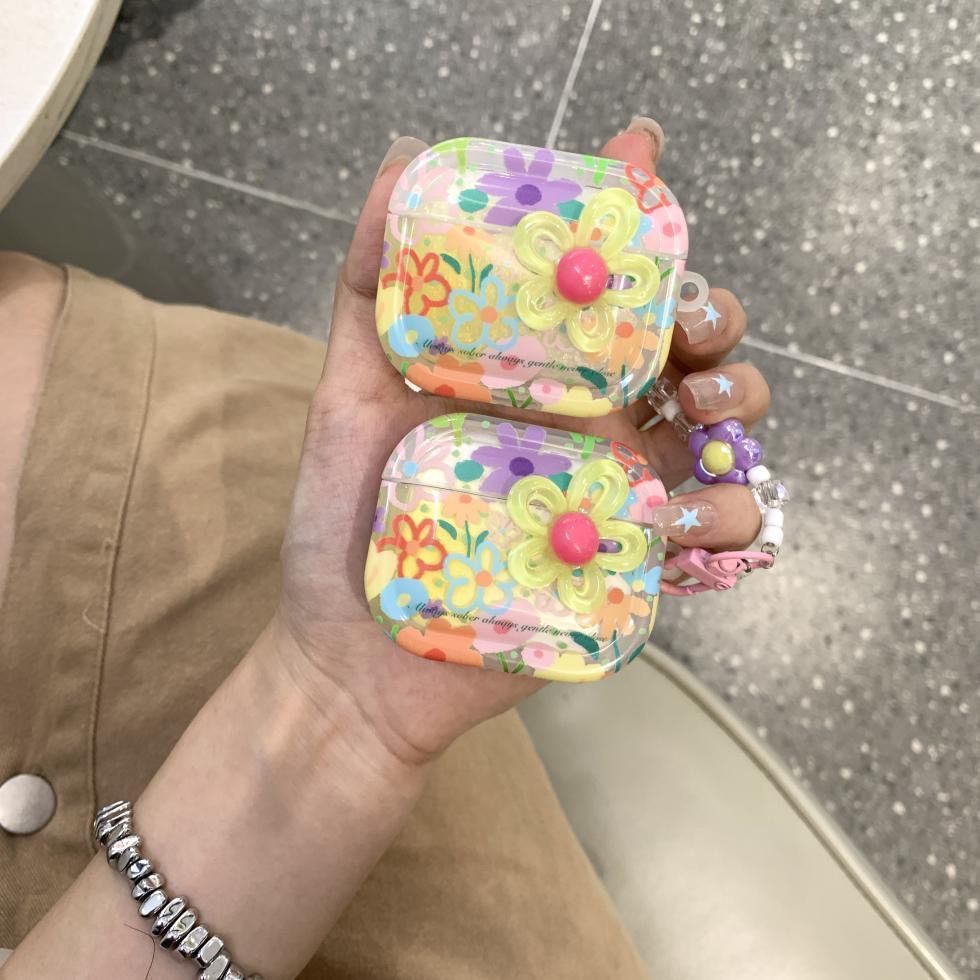 Flores estereoscópicas de color de verano para Apple AirPods 4 generación de auriculares AirPodspro3 cubierta Bluetooth 5